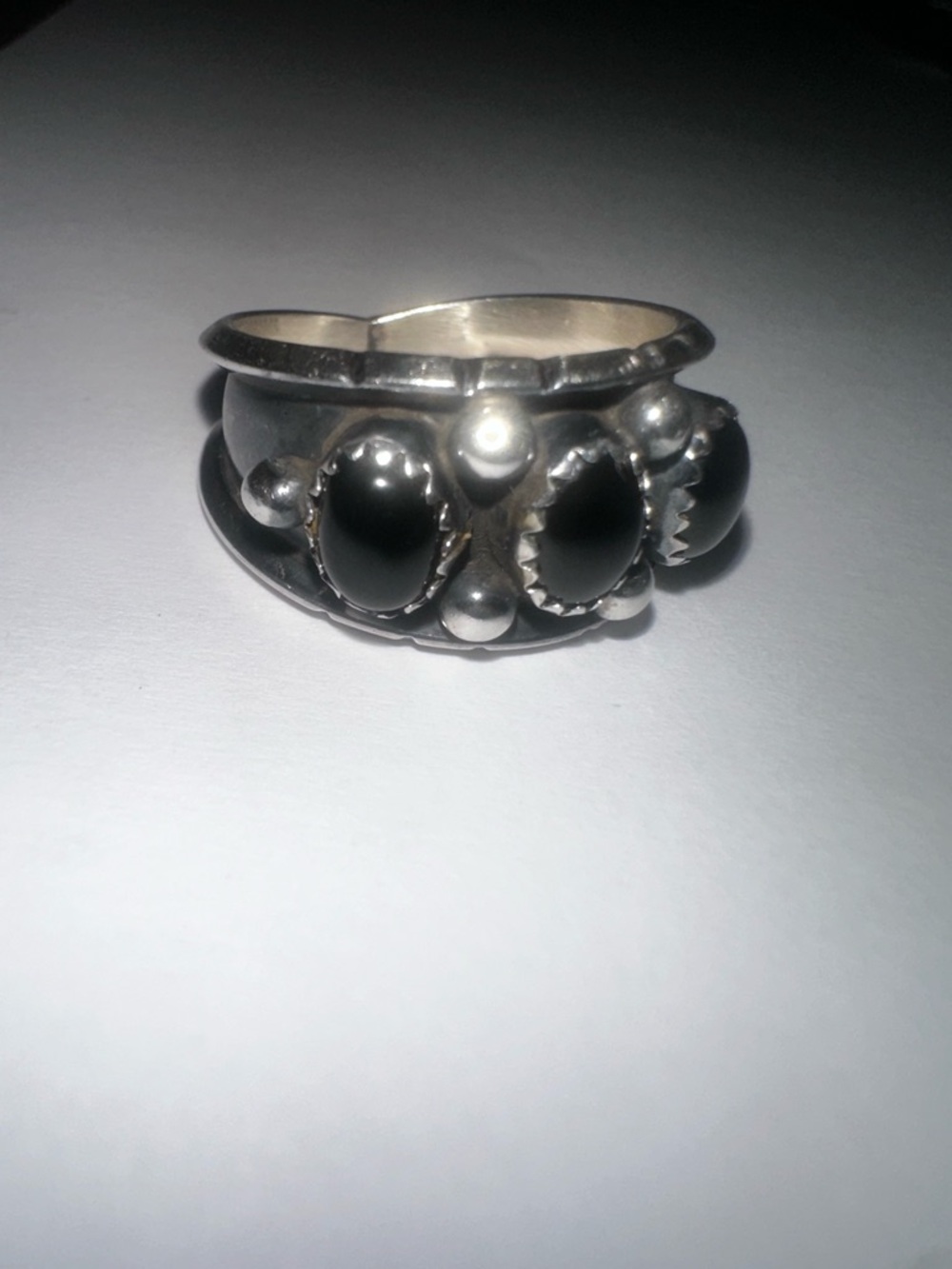 Vintage Sterling Silver Black Onyx  Band Ring Size 10